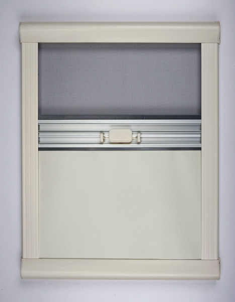 Roleta vnitřní kombinovaná zatemňovací s moskytiérou pro okna karavanů (rozměr okna 1400 × 650 mm, celkový rozměr 1494 × 750 mm, krémově bílá) 304028