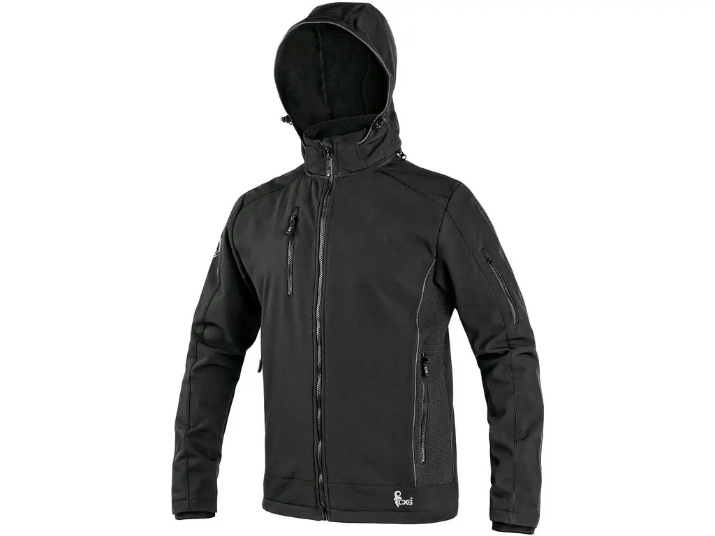 Bunda pánská softshell CXS-DURHAM s odepínací kapucí, černá, vel. XL, CANIS 732591