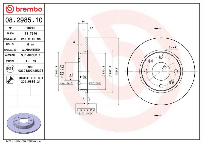 Brzdový kotouč BREMBO 08.2985.10