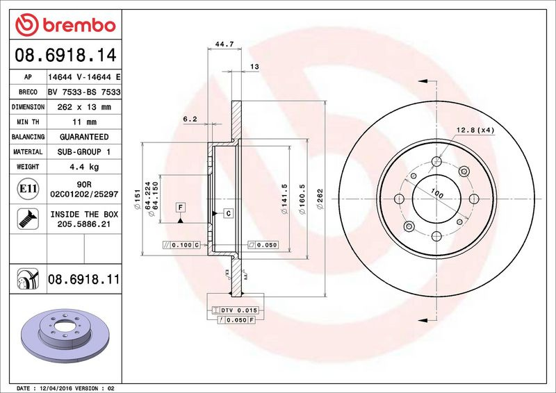 Brzdový kotouč BREMBO 08.6918.14