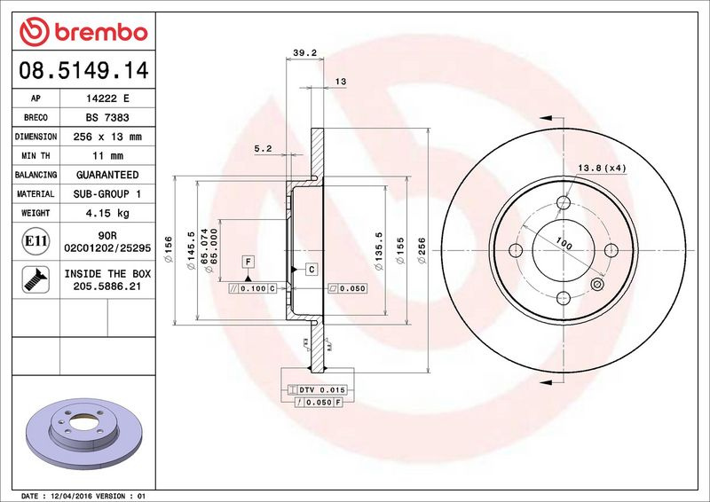 Brzdový kotouč BREMBO 08.5149.14