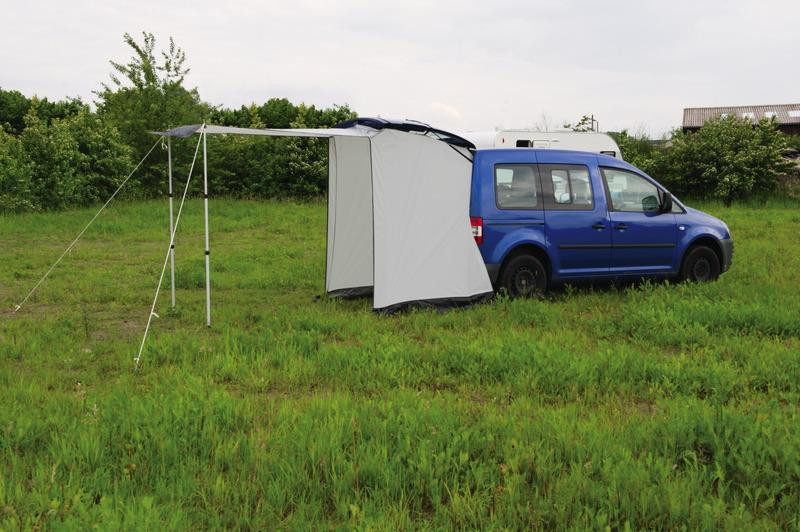Stan zadní Vertic pro VW Caddy šedý (beztyčový přístřešek na výklopné zadní dveře pro Caddy od 2004, půdorys 135 × 100 cm, vodní sloupec 3 000 mm) 309070